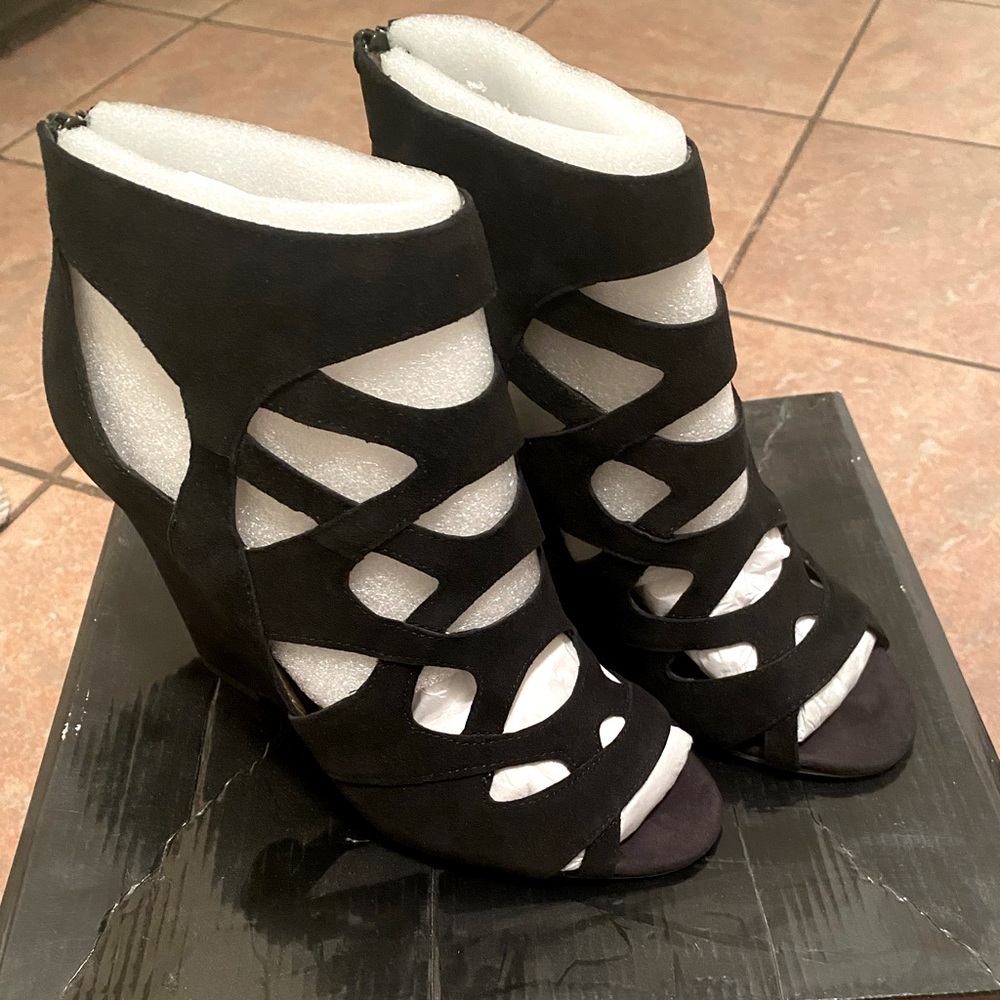 SOLD! Miss Sixty Black Suede Platform Wedge Open Toe Sandals